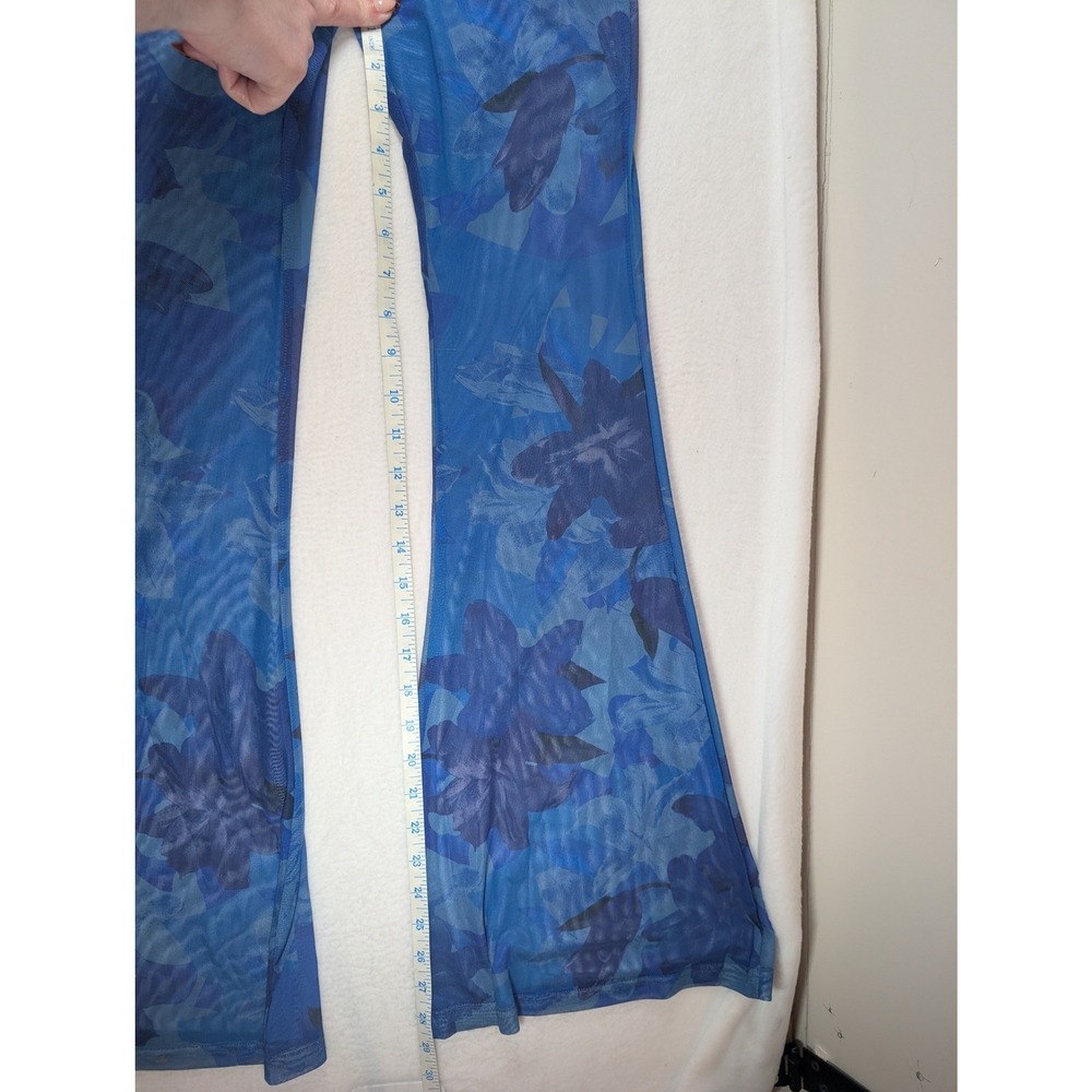Princess Polly Mesh Set Womens 0 Blue Floral Crop Top Flare Pants 2 Piece - Picture 8 of 10